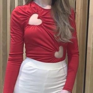 ZARA CUT OUT HEARTS RED BODYSUIT TOP HEART